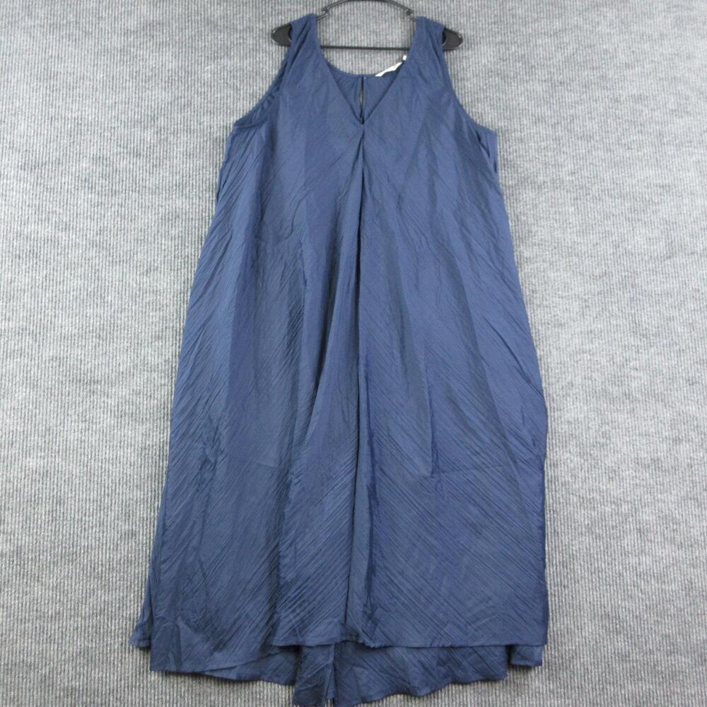 Soft Surroundings Dress Womens 1X Blue Mizu Maxi Tank Pleated Polyester NWT